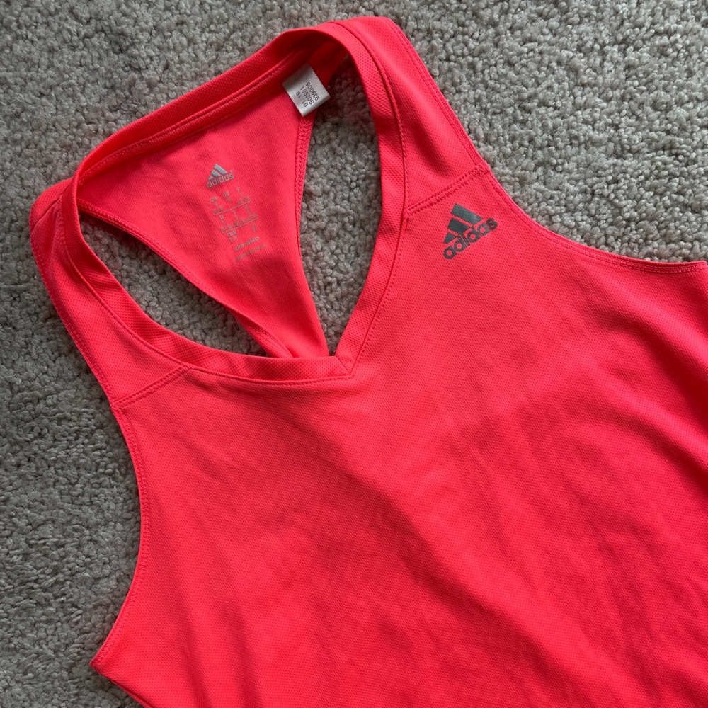 Adidas ClimaLite Neon Coral Orange Twist Back Racerback Active Tank Size Small - Picture 7 of 10